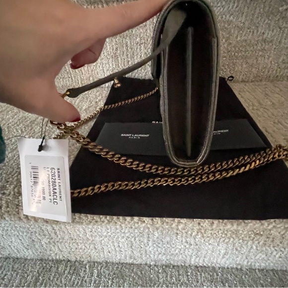 Saint Laurent Envelope Triquilt YSL Wallet on Chain Metallic Taupe BRAND NEW - Picture 9 of 11